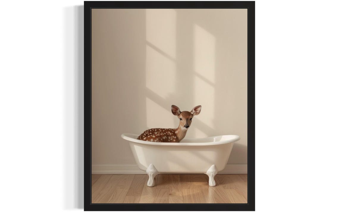 Delicate Spotted Fawn Resting In Sunlit Vintage Clawfoot Tub Poster