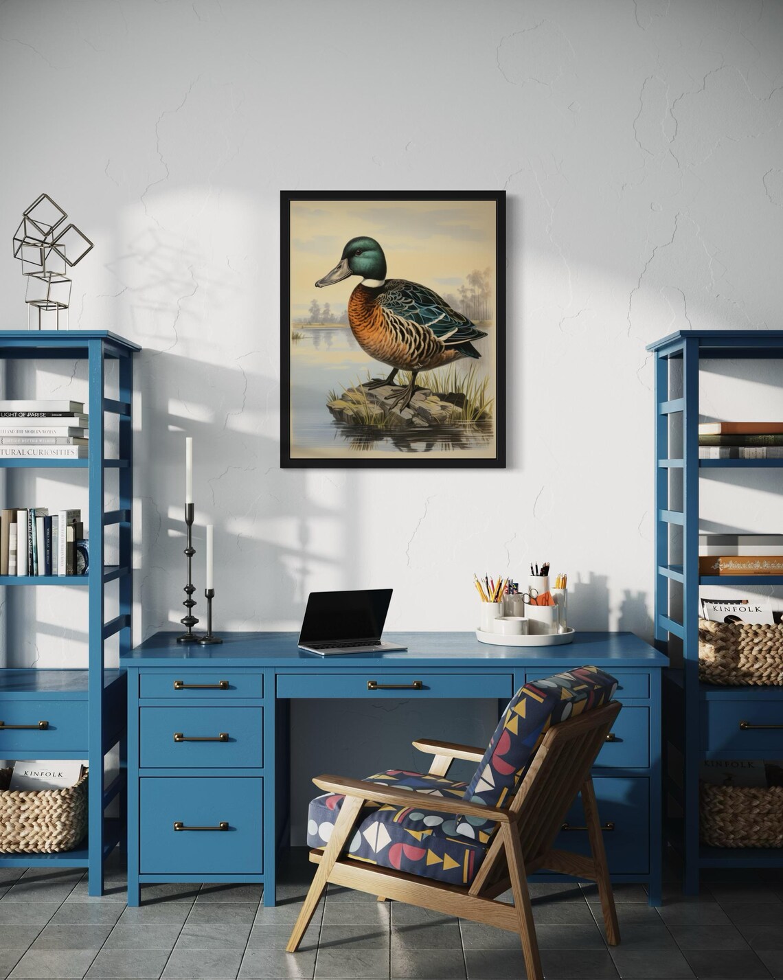 Northern Shoveler Drake Standing on a Rock by the Lake Vintage Poster - Image 3