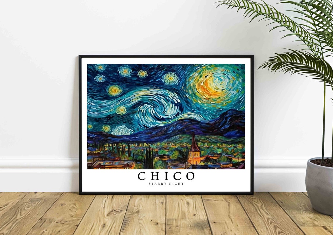 Chico California Starry Night Van Gogh Style Valley Art Poster - Image 4