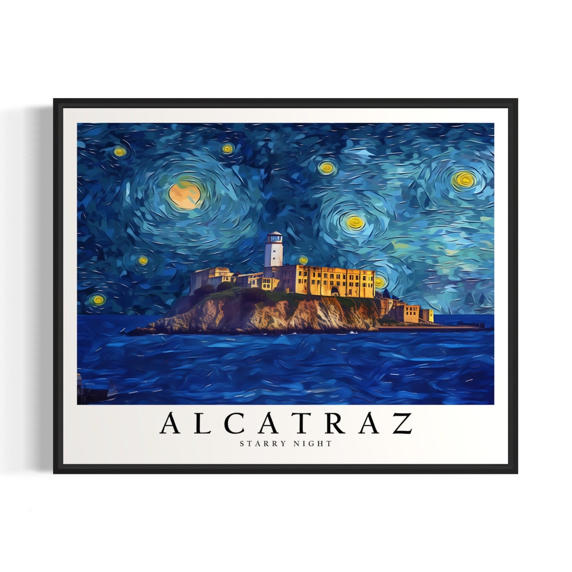 Alcatraz Island Starry Night Van Gogh Style Landmark Art Poster