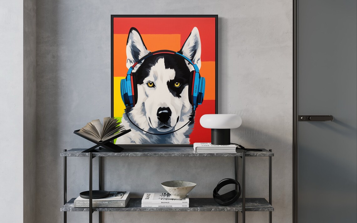Siberian Husky Wearing Headphones Colorful Pop Art Dog Poster - Image 2