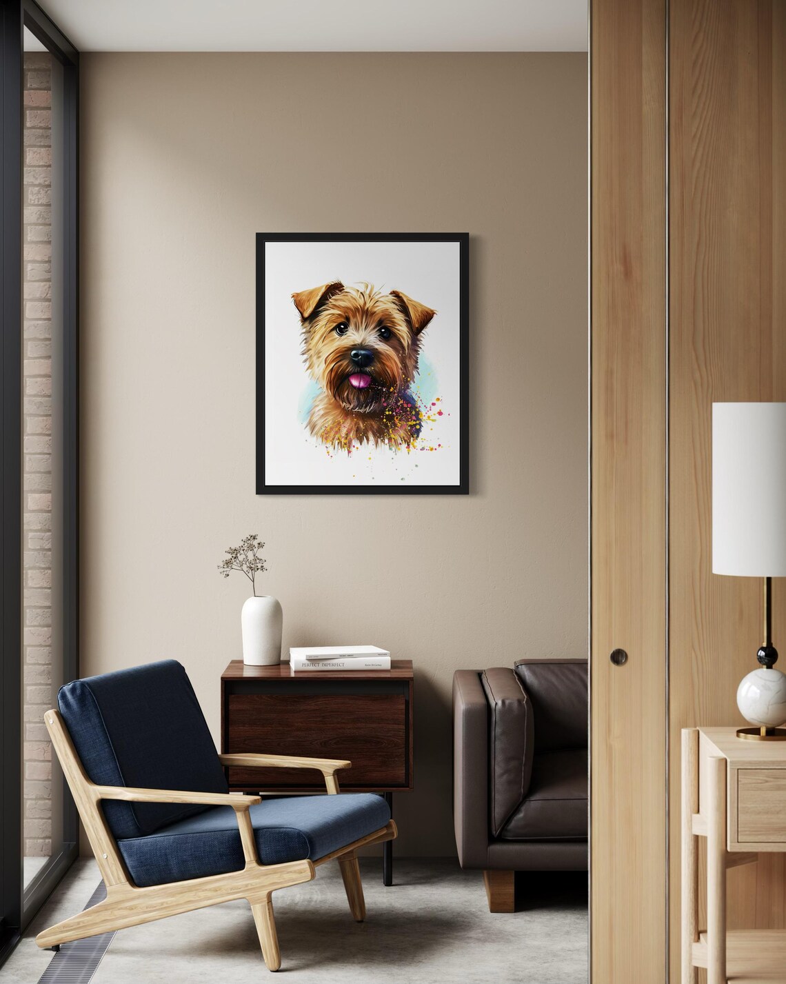 Happy Norfolk Terrier Tongue Out Golden Watercolor Portrait Poster - Image 2