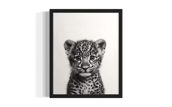 Leopard Animal Black And White Poster Art Print Living Room Wall Original Paint Artwork Decor