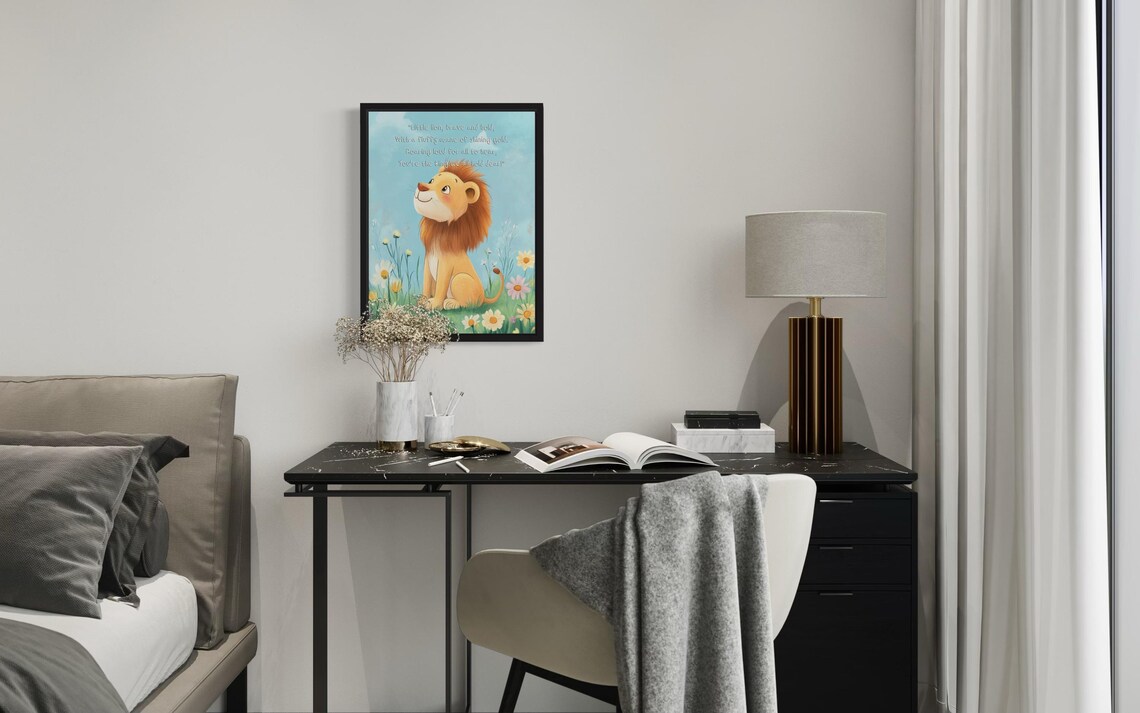 Brave Little Lion Cub with Its Royal King Poem Nursery Wall Poster - Image 3