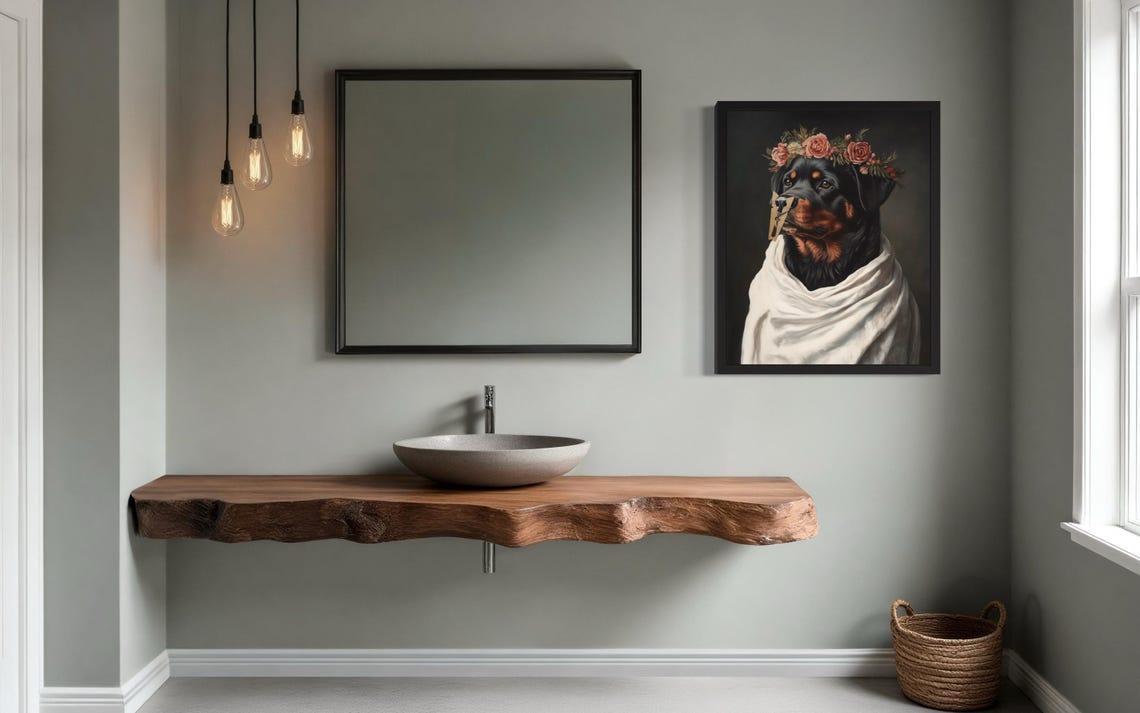 Rottweiler Flower Crown Clothespin Funny Restroom Art Poster - Image 2