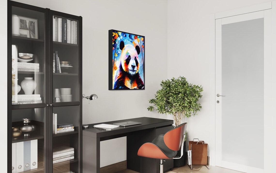 Giant Panda Colorful Abstract Wildlife Oil Portrait Art Poster - Image 3