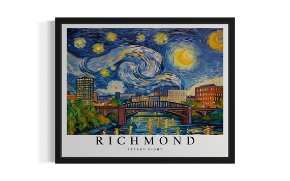 Richmond Virginia Starry Night River Bridge Skyline Art Poster