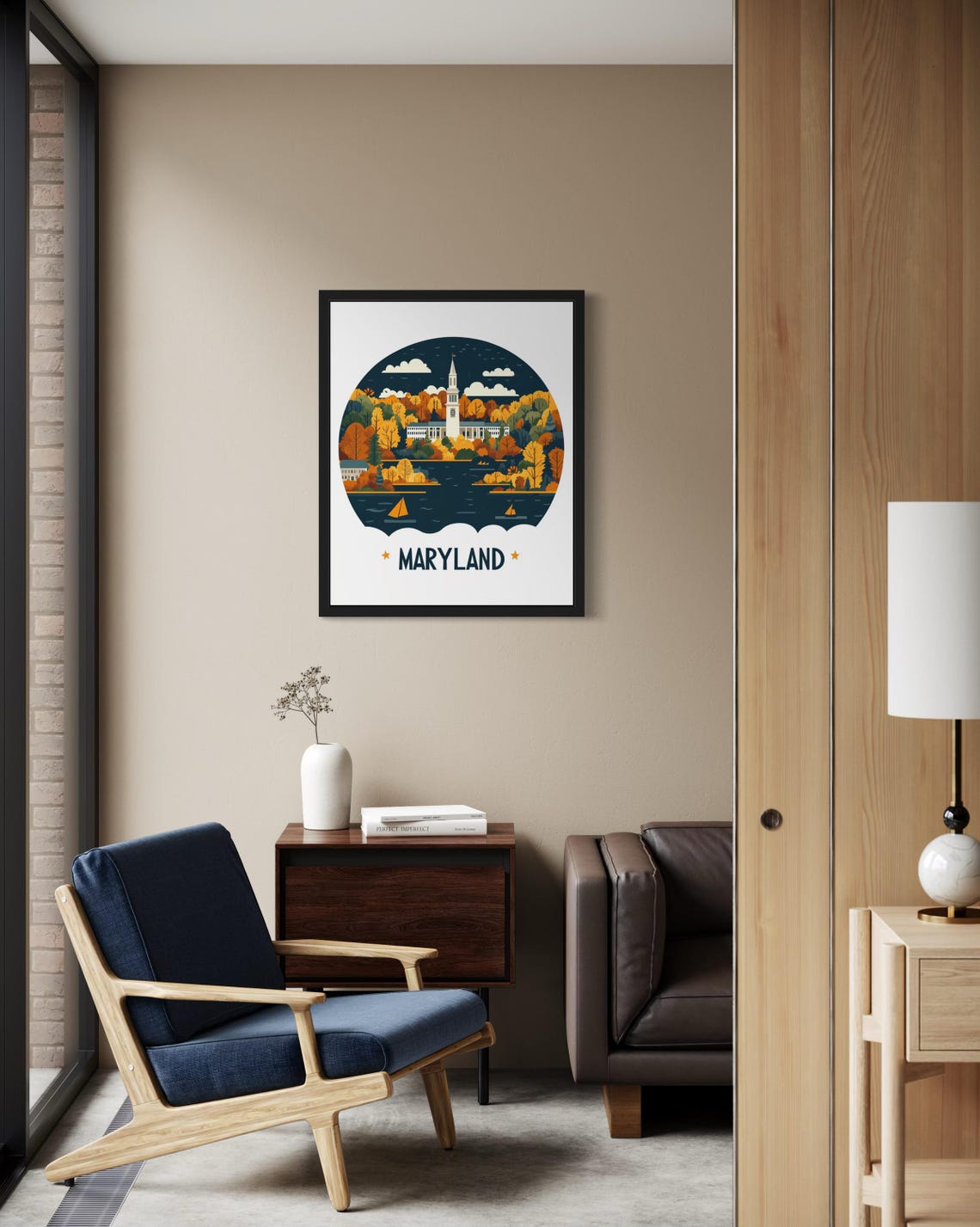 Maryland Historic State House Harbor Fall Sailing Scene Poster - Image 2