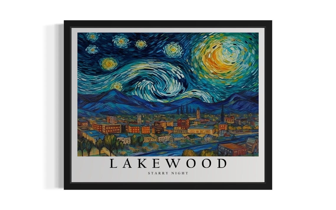 Lakewood Colorado Mountain Cityscape Starry Night Sky Poster