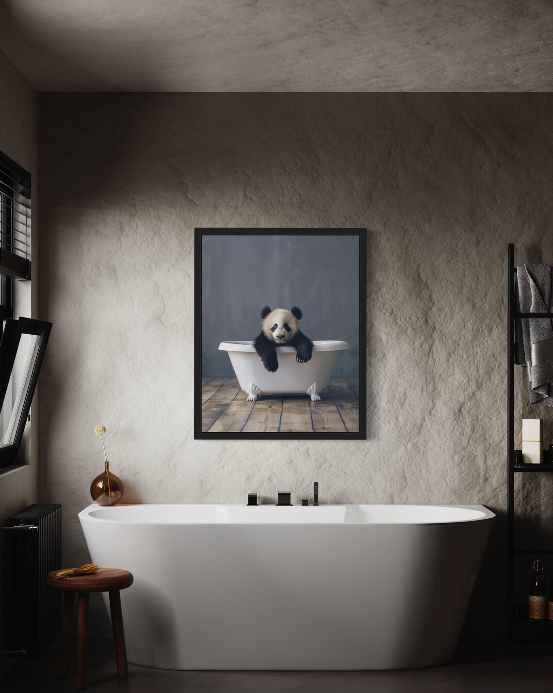 Baby Panda Peeking Over a White Clawfoot Bathtub Photo Poster - Image 3