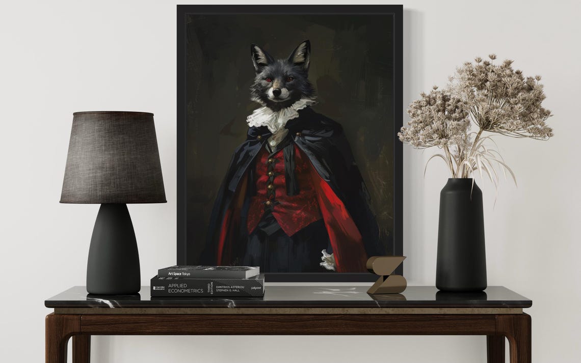 Black Fox Vampire Gothic Portrait Ruff Collar Dark Whimsy Poster - Image 2