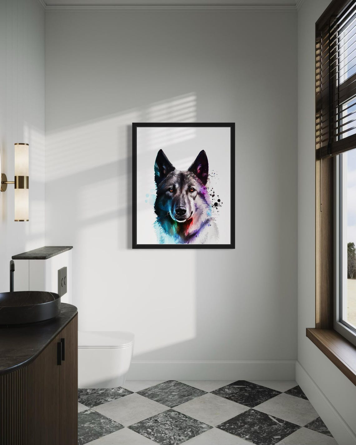 Norwegian Elkhound Dark Coat Colorful Watercolor Portrait Poster - Image 4