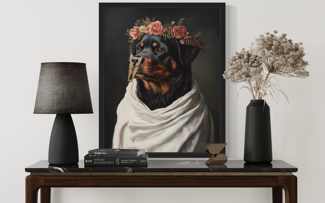 Rottweiler Flower Crown Clothespin Funny Restroom Art Poster - Image 3