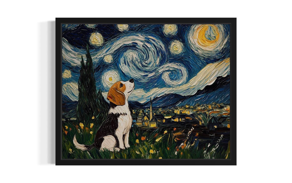 Beagle Dog Starry Night Art Print
