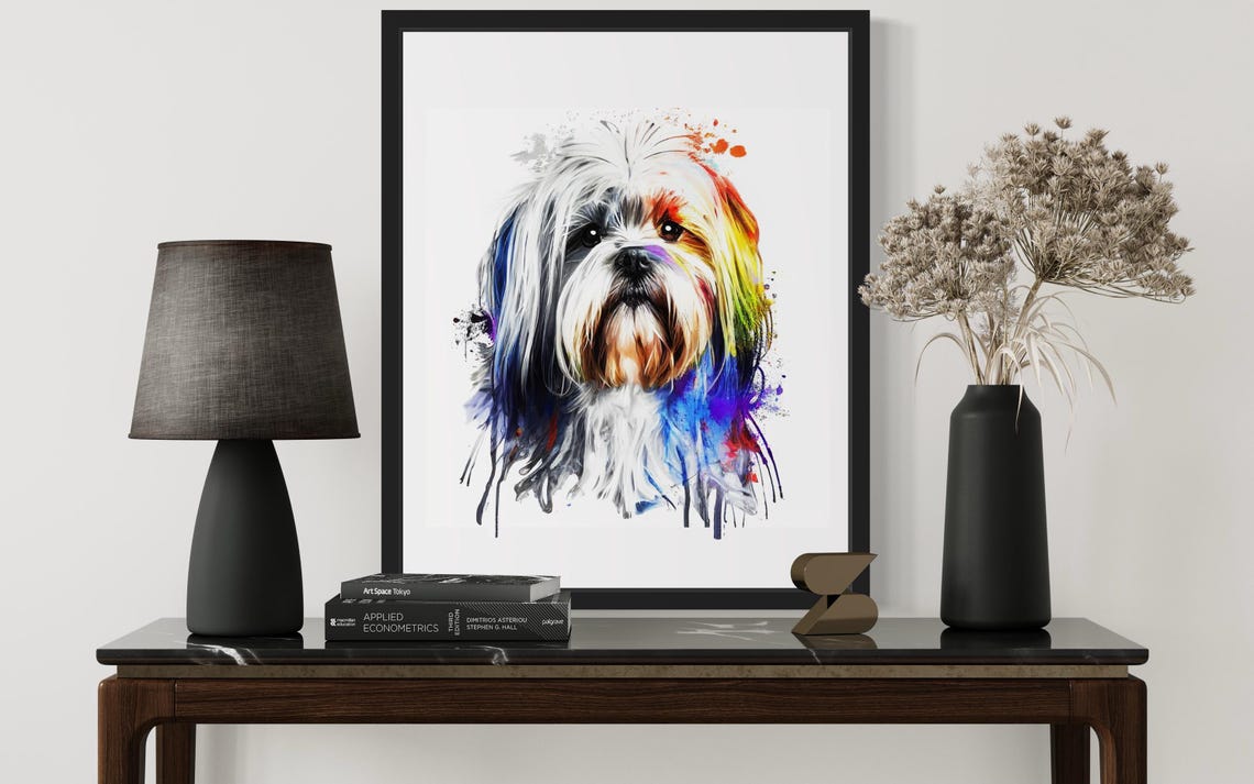 Lhasa Apso Rainbow Watercolor Portrait Long-Haired Dog Poster - Image 3