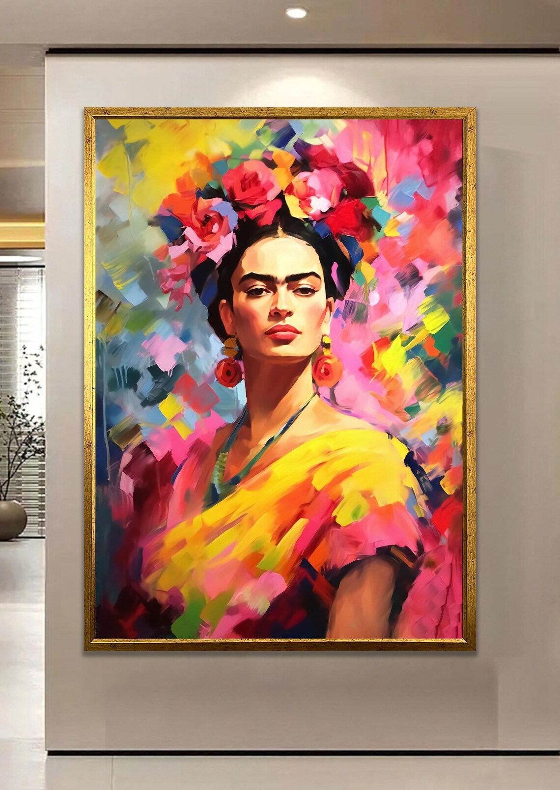 Frida Kahlo Floral Crown Colourful Impasto Portrait Painting Poster