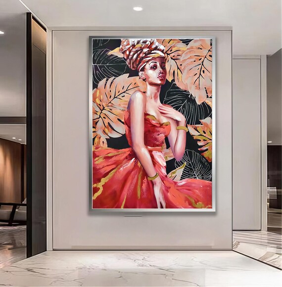 Bold African Queen Terracotta Dress Tropical Portrait Art Poster