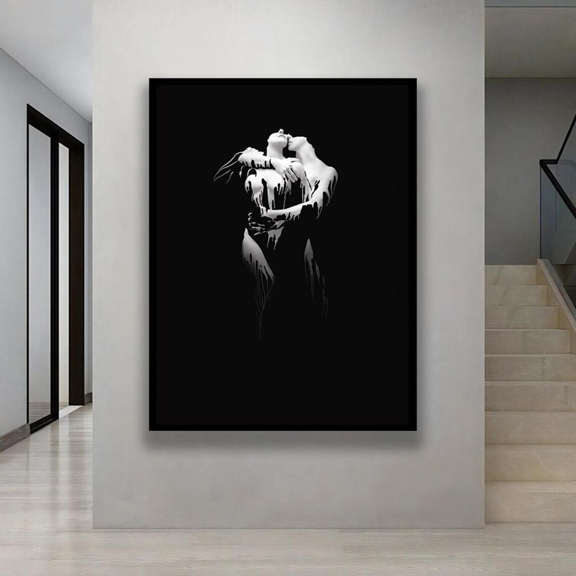 Abstract Black And White Figure Art Minimalist Half Modern Canvas