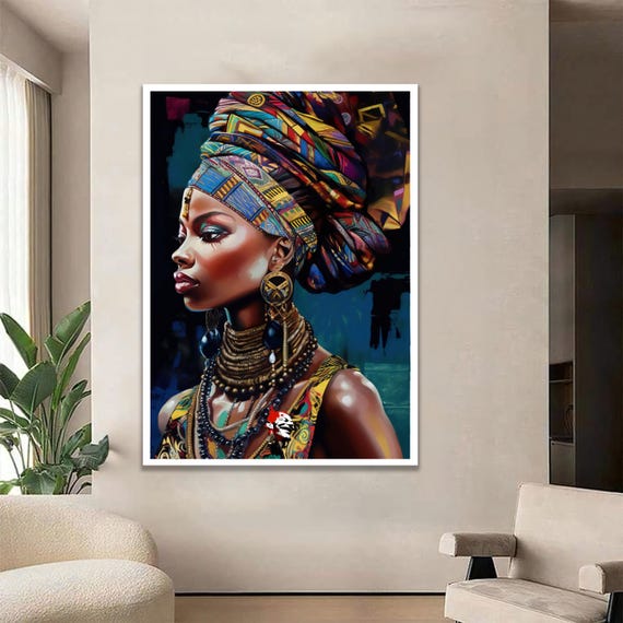 African Woman Portrait In Traditional Jewelry And Clothing Ethnic Wall Art Afrocentric Home Decor