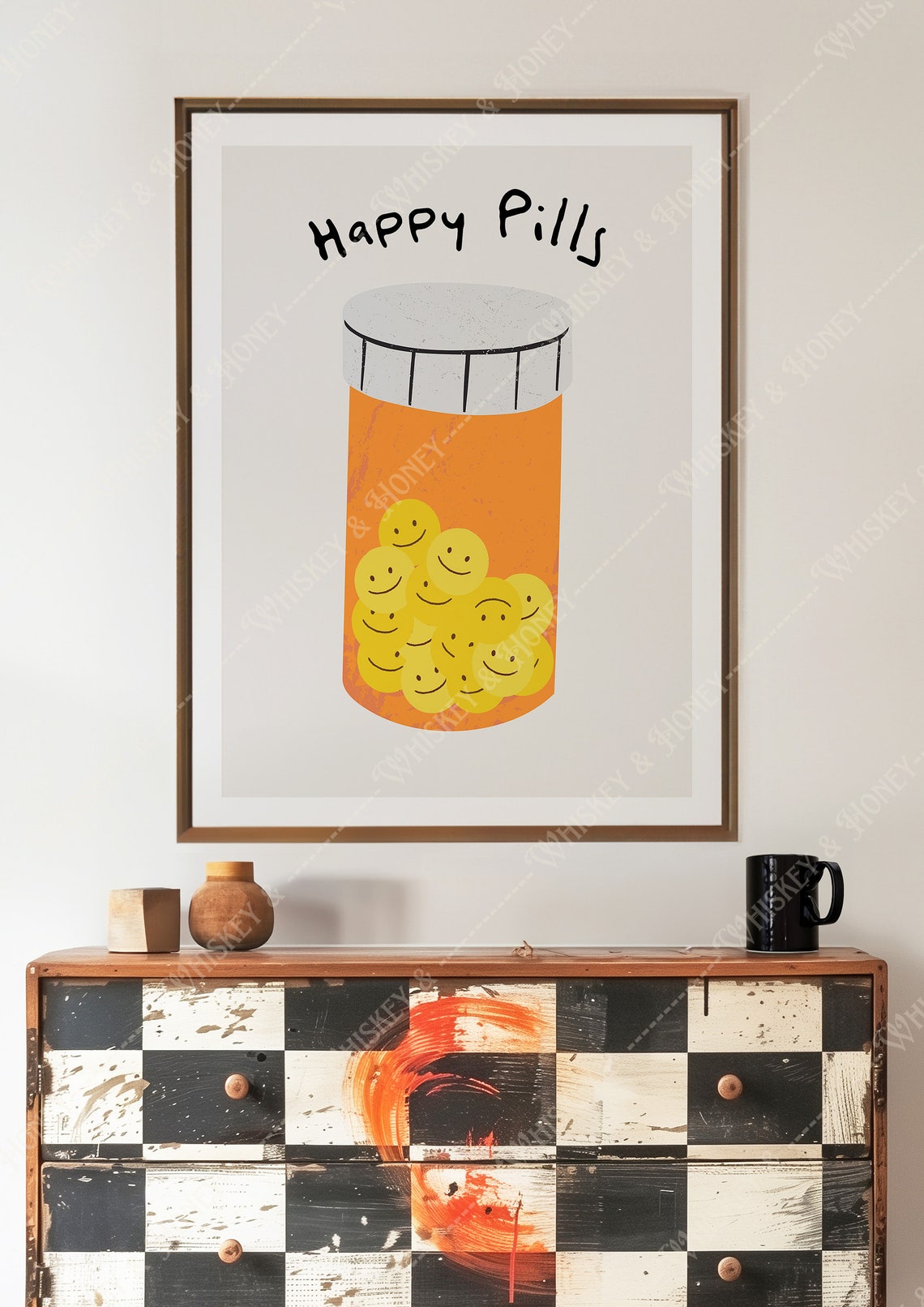 Happy Pills Smiley Faces Orange Pharmacy Bottle Pop Art Poster - Image 3