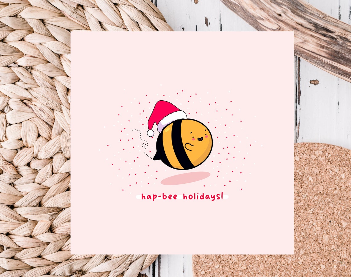 Hap-bee Holidays Cute Bee Wearing Santa Hat Holiday Card Poster - Image 3