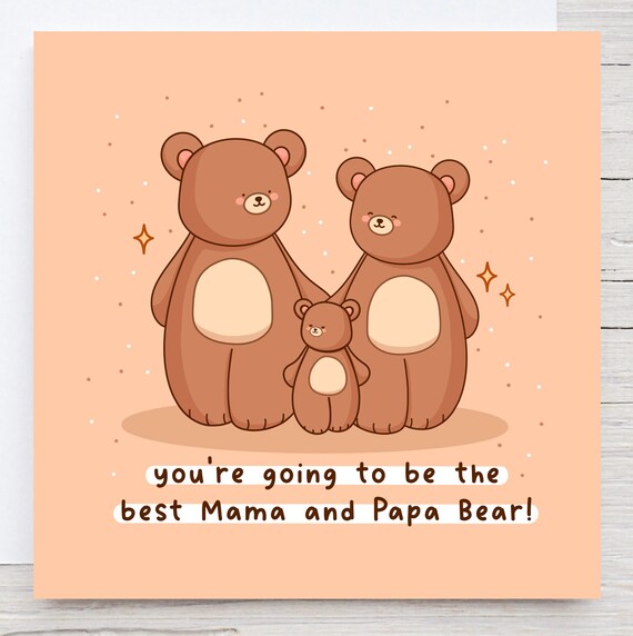 Sweet Bear Family Mama and Papa Bear New Baby Card Kawaii Print