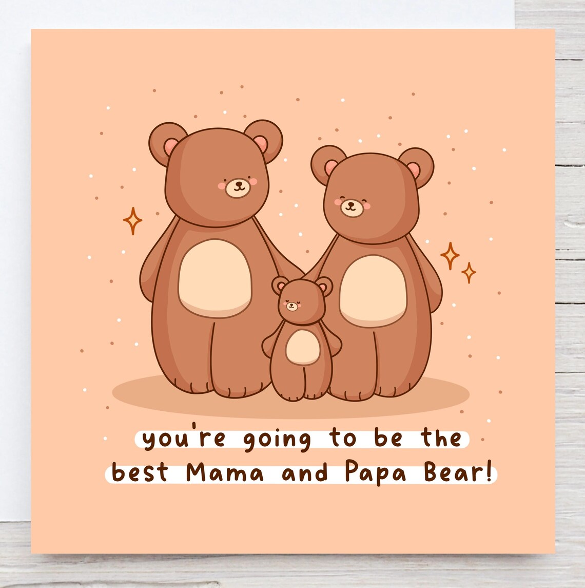 Sweet Bear Family Mama and Papa Bear New Baby Card Kawaii Print