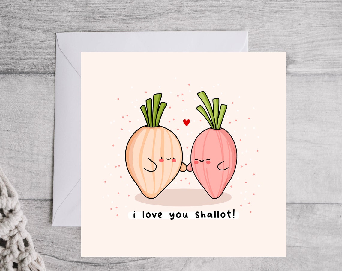 I Love You Shallot Cute Vegetable Onions Pun Illustrated Card Print - Image 4