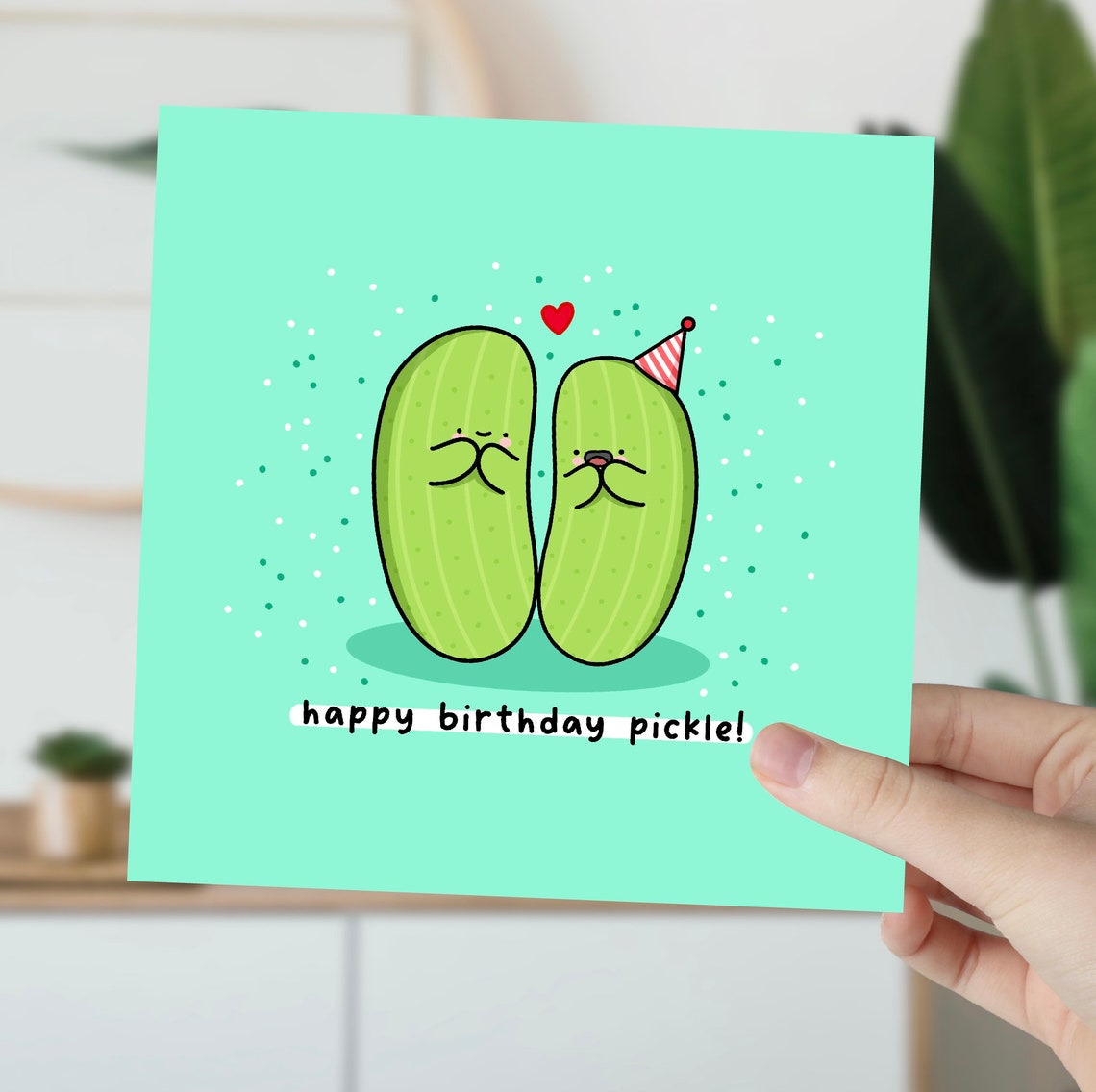 Happy Birthday Pickle Mint Square Kawaii Pickle Party Poster - Image 5
