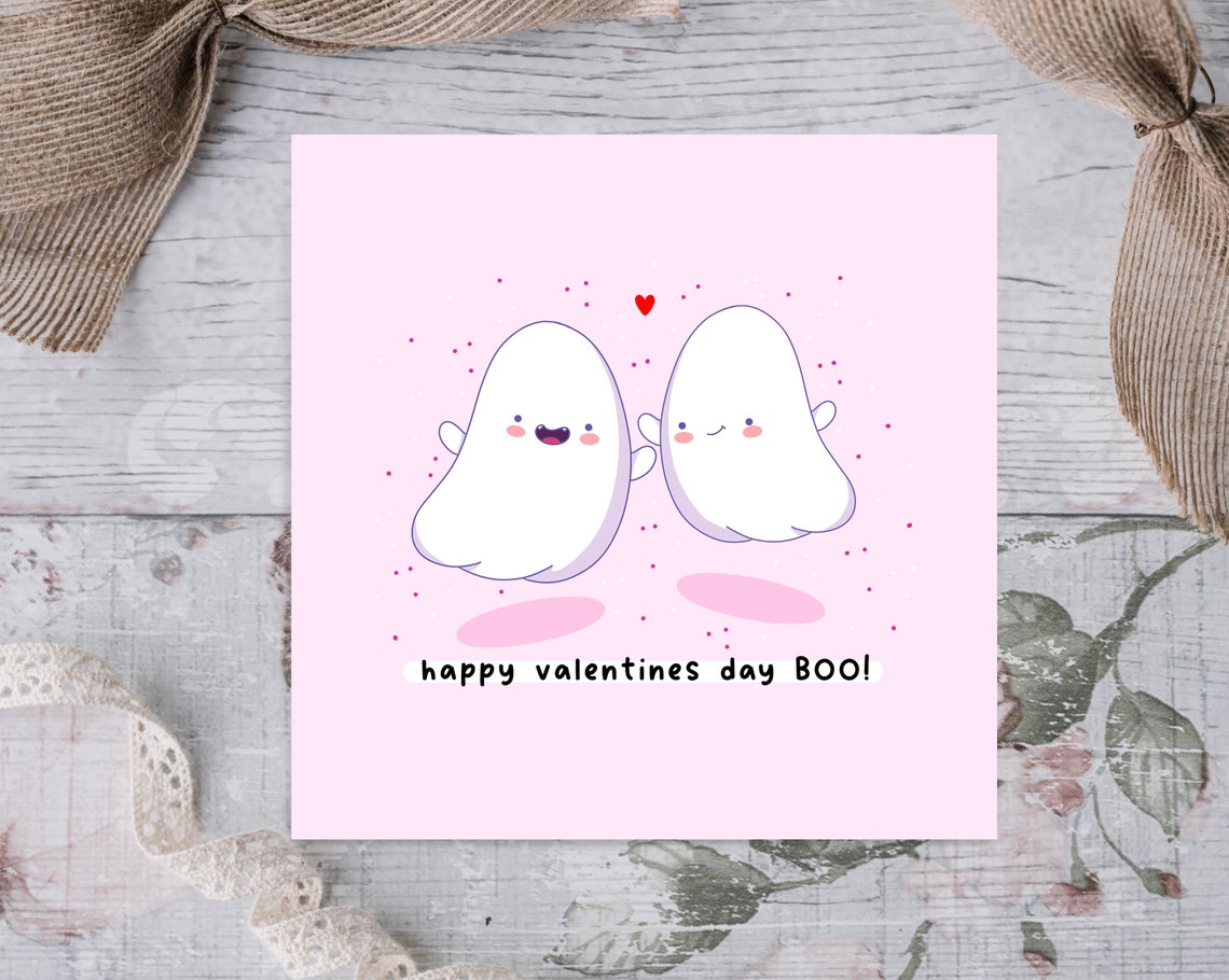 Cute Ghost Pair Happy Valentines Day BOO Pun Kawaii Wall Art - Image 3