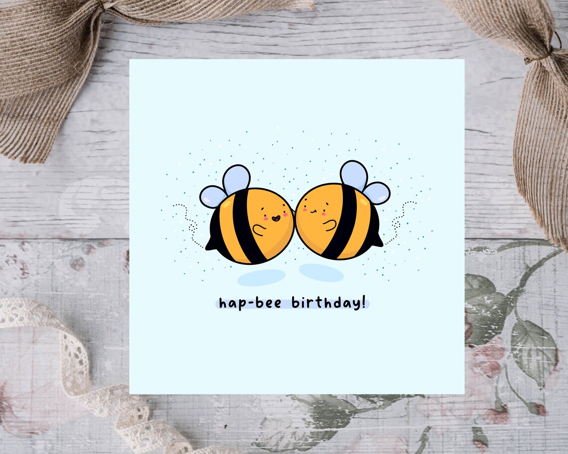 Kissing Bumble Bee Couple Hap-Bee Birthday Card Kawaii Print - Image 2