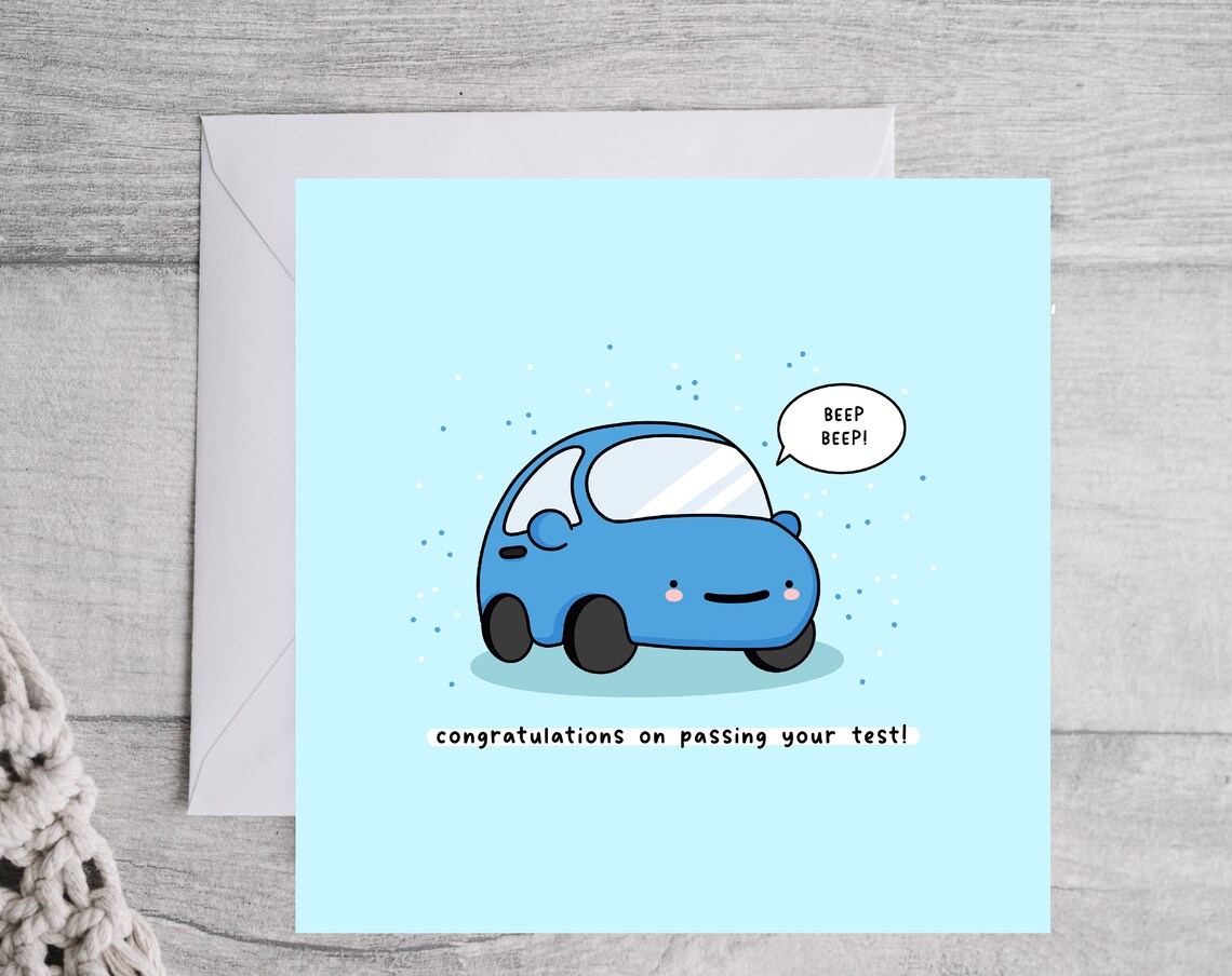Congratulations On Passing Your Test Kawaii Blue Car Card Poster - Image 3