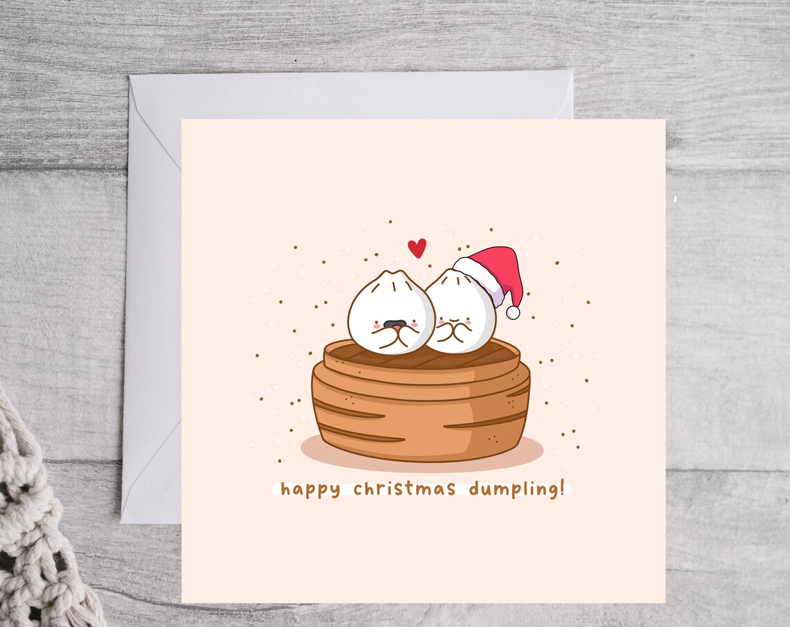 Kawaii Dim Sum Bao Steamer Christmas Pun Poster Santa Hat Heart - Image 2