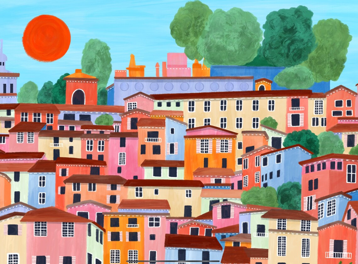 Menton French Riviera Colorful Coastal Town Travel Art Poster - Image 4