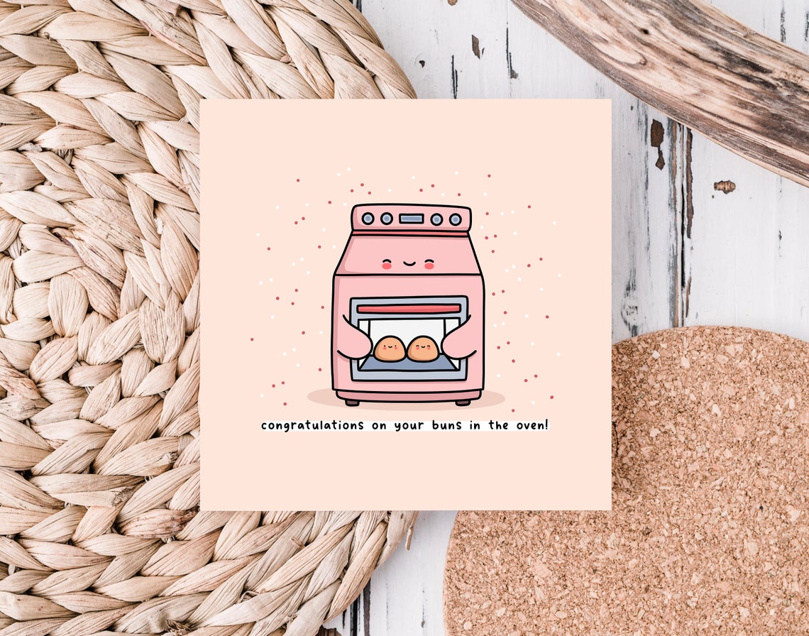 Pink Oven With Twin Buns Congratulations Buns In The Oven Wall Art - Image 2