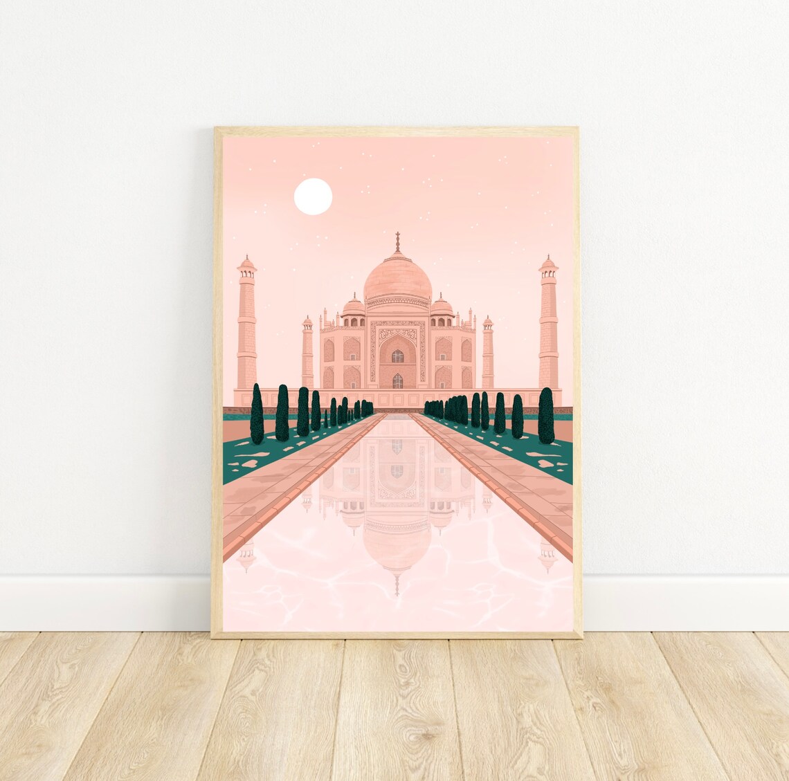 Taj Mahal India Daytime Soft Pink Sky Reflection Travel Art Print - Image 5