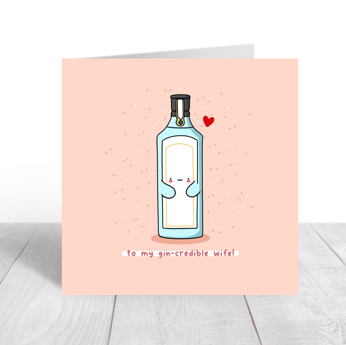 To My Gin-credible Wife Cute Smiling Gin Bottle Pun Card Poster - Image 4