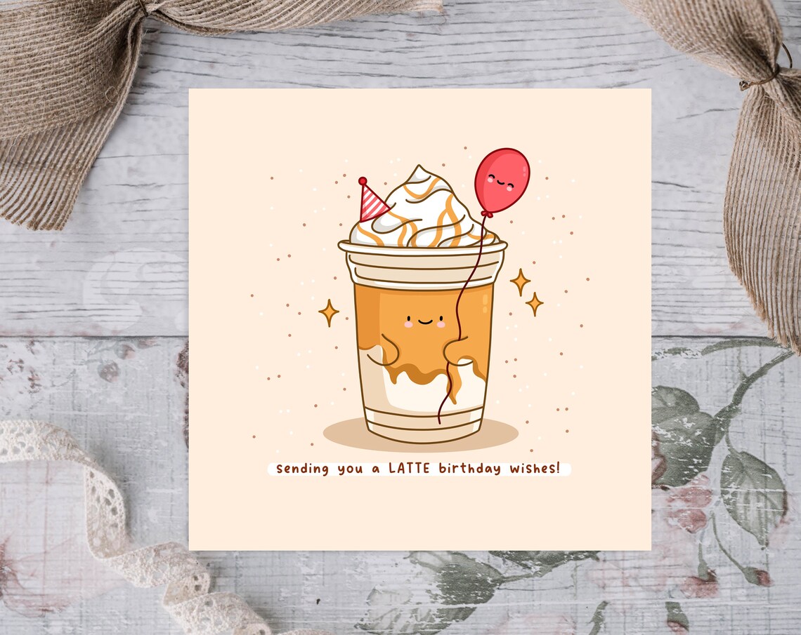 Iced Latte Cup Party Hat Sending A Latte Birthday Wishes Wall Art - Image 3