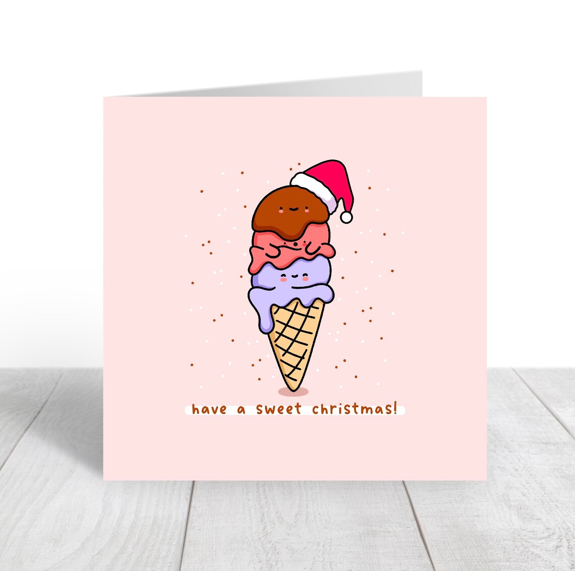 Have A Sweet Christmas Kawaii Ice Cream Cone Santa Hat Card Poster - Image 4