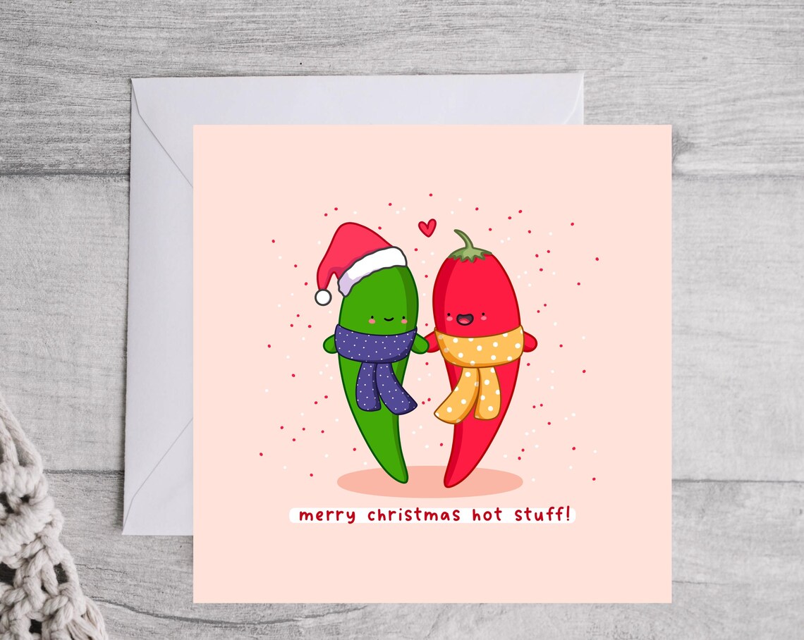 Kawaii Merry Christmas Hot Stuff Chilli Couple Pun Art Print - Image 4