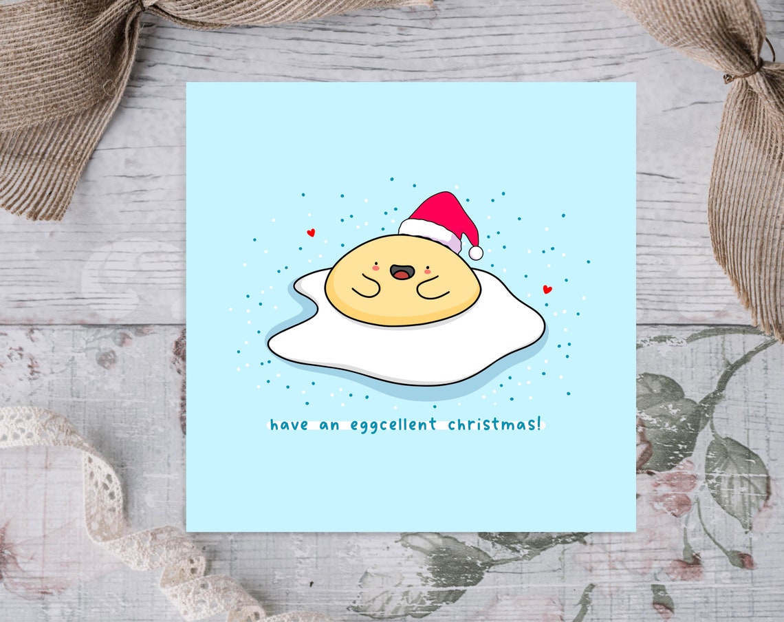 Have An Eggcellent Christmas Kawaii Fried Egg Santa Hat Card Poster - Image 2