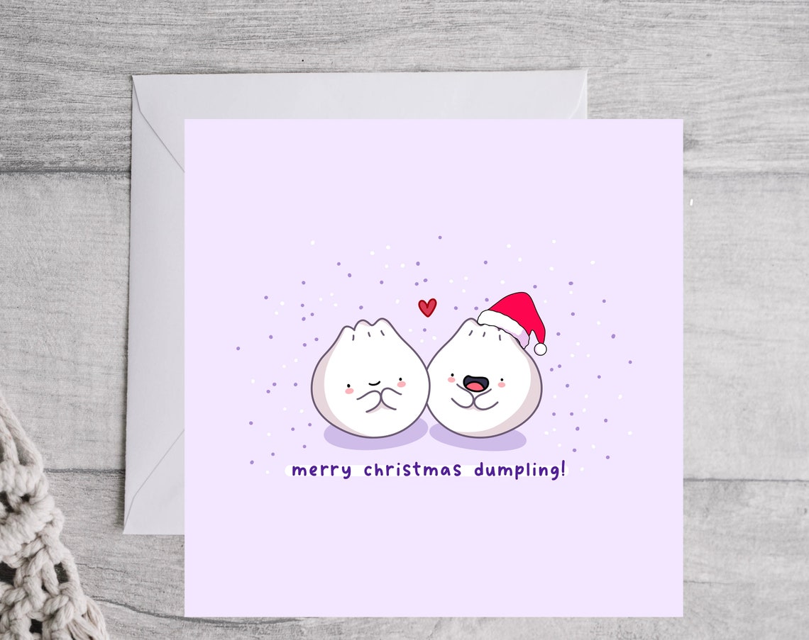 Kawaii Dumpling Christmas Pun Poster with Santa Hat Lavender Backdrop - Image 2