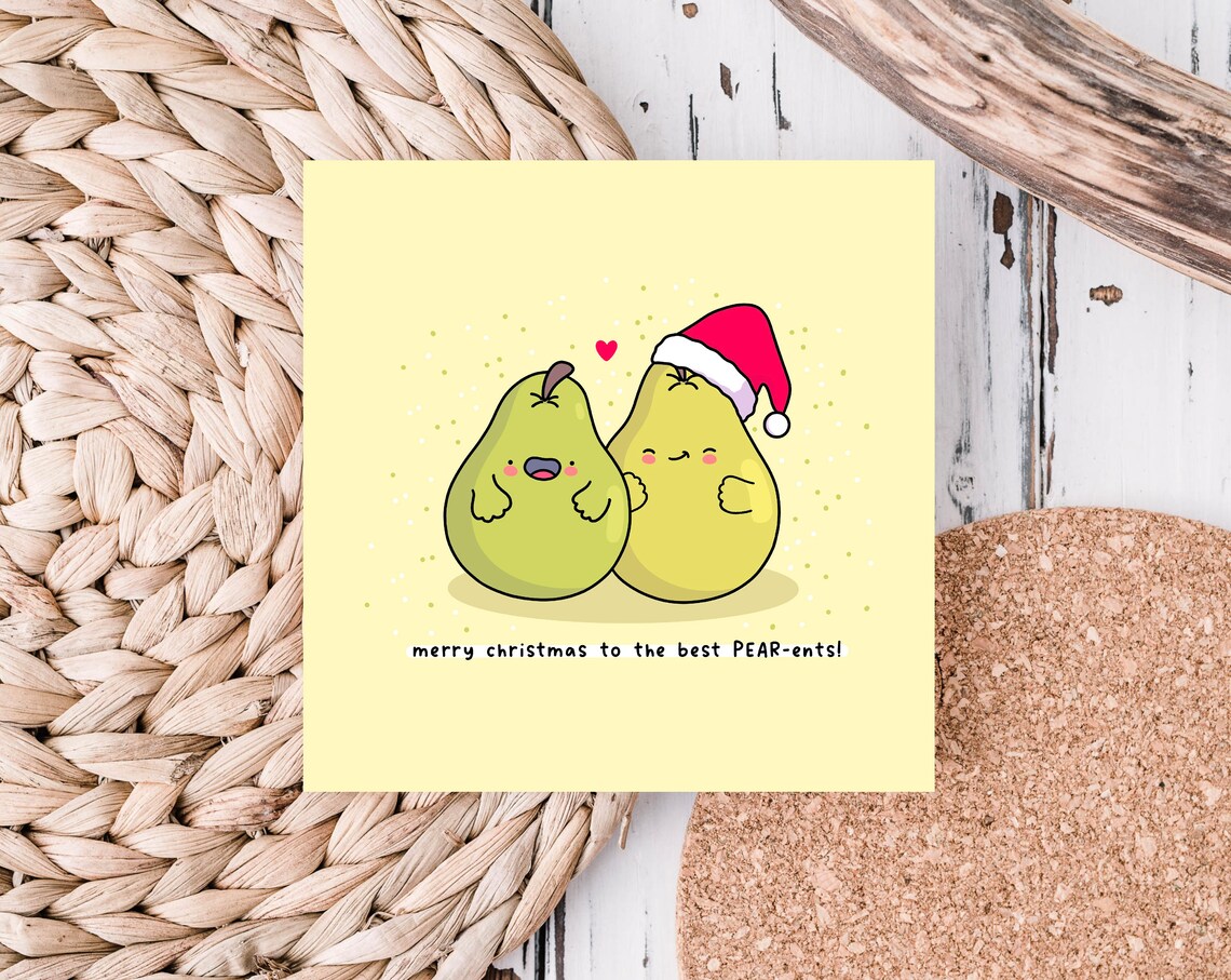 Merry Christmas To The Best PEAR-ents Illustrated Card Print - Image 2