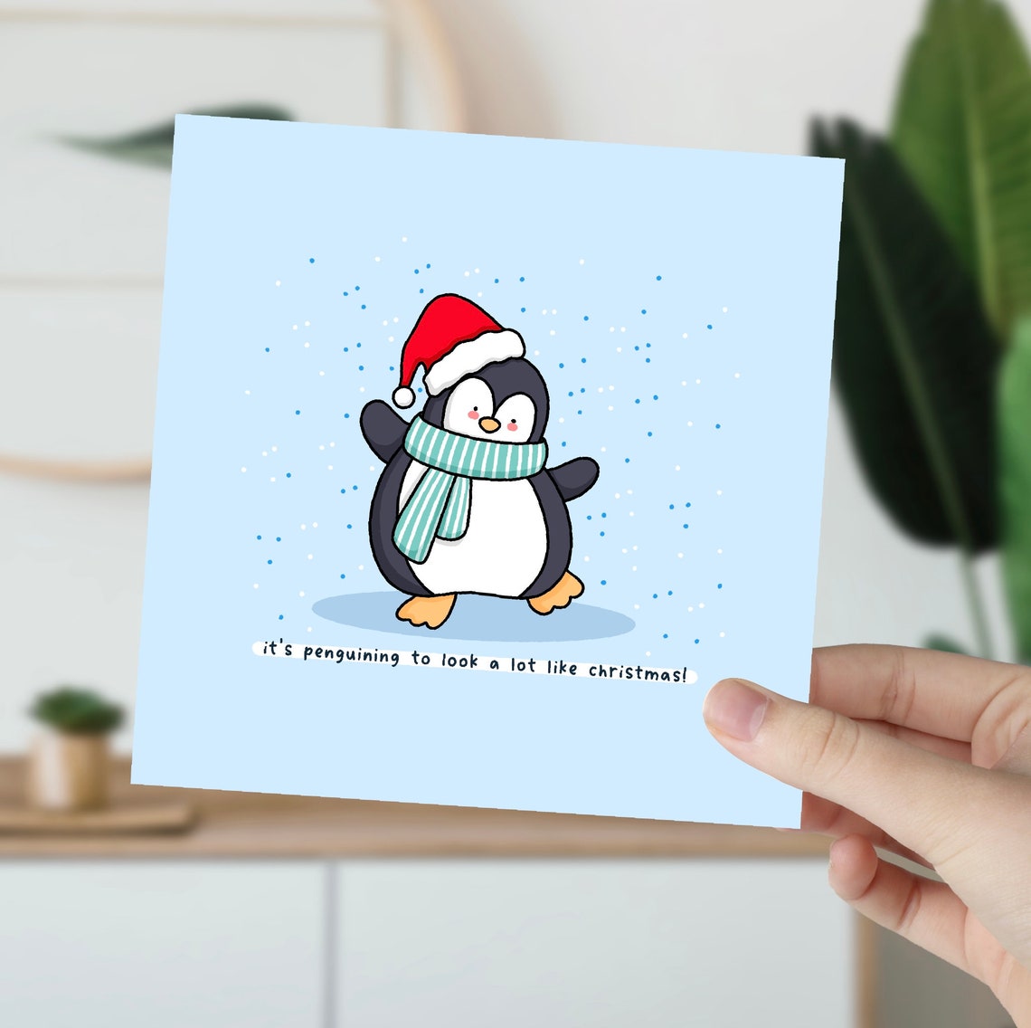 Penguin Santa Hat Its Penguining Christmas Pun Card Wall Art - Image 5