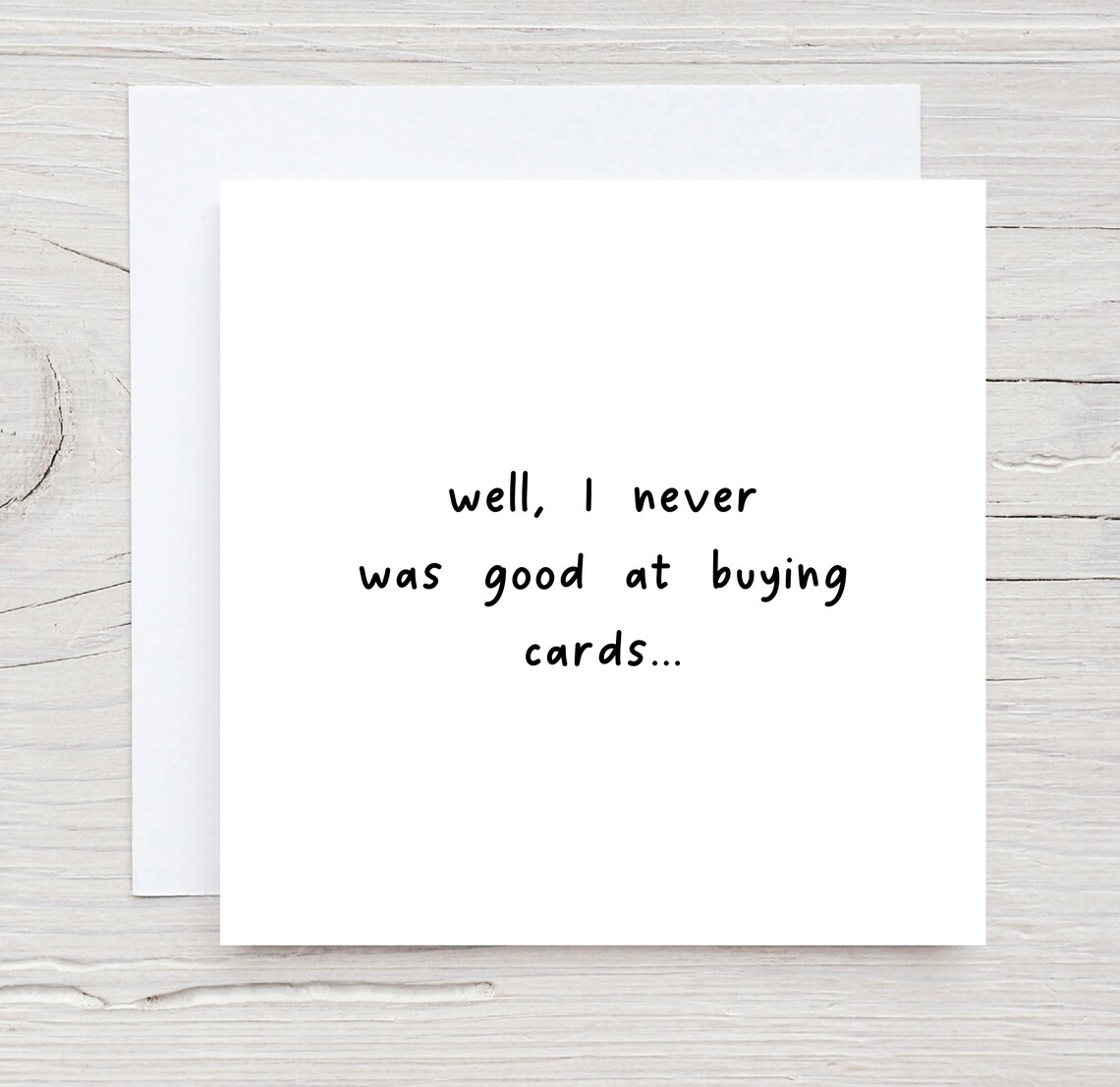 Funny Minimalist White Never Good at Buying Cards Joke Card Print - Image 2