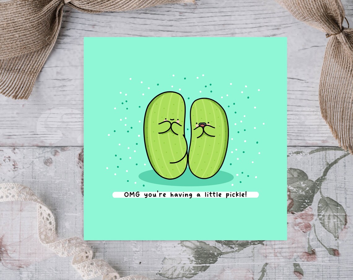OMG Youre Having A Little Pickle Pregnancy Illustrated Card Print - Image 2