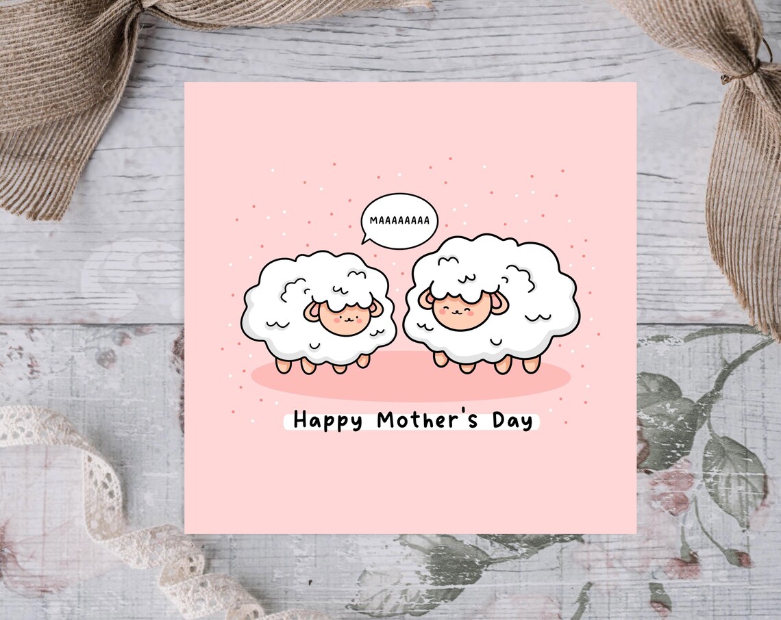 Kawaii MAAAAAAAA Happy Mothers Day Fluffy Sheep Pun Art Print - Image 3
