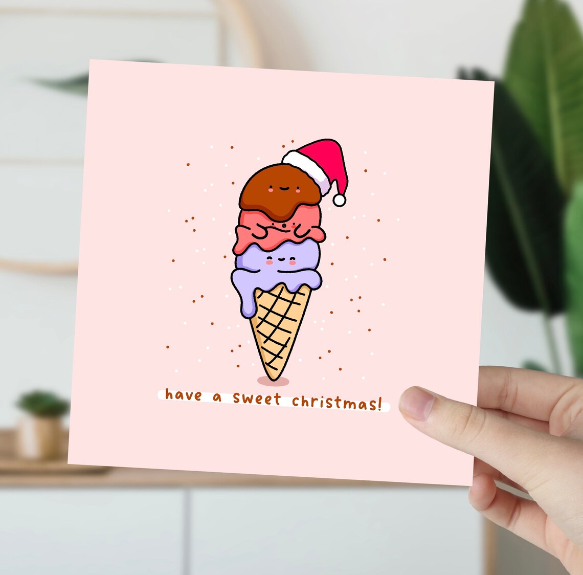 Have A Sweet Christmas Kawaii Ice Cream Cone Santa Hat Card Poster - Image 5