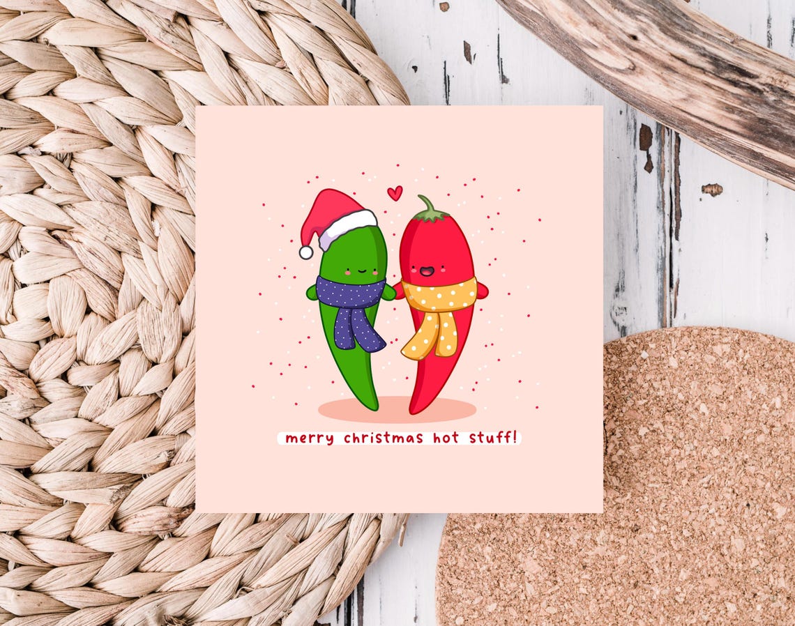 Kawaii Merry Christmas Hot Stuff Chilli Couple Pun Art Print - Image 5