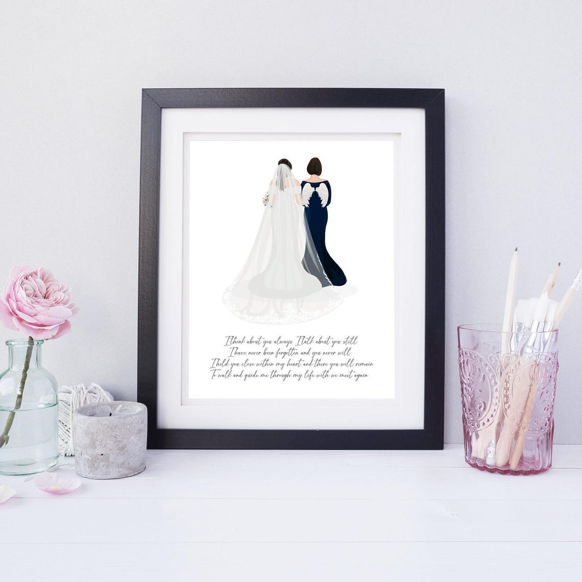 Bride With Angel Wings Mom Memorial Wedding Illustration Poster - Image 4